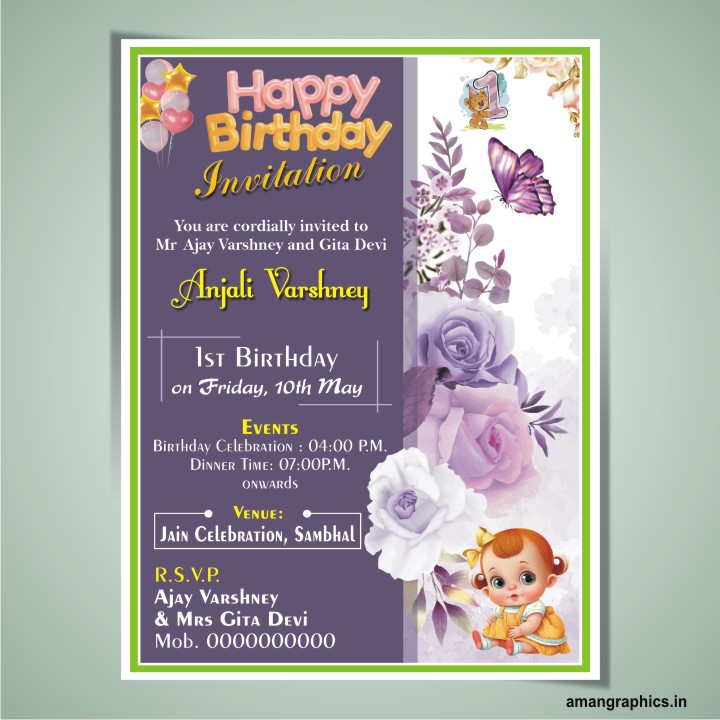Happy Birthday invitation 7X5 card design cdr file