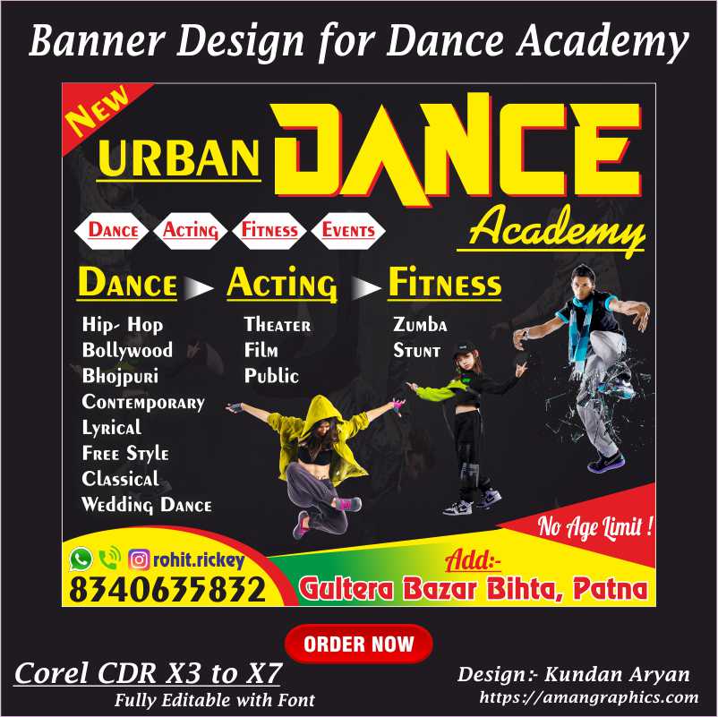 Banner Design for Dance Academy ( 8x5ft )