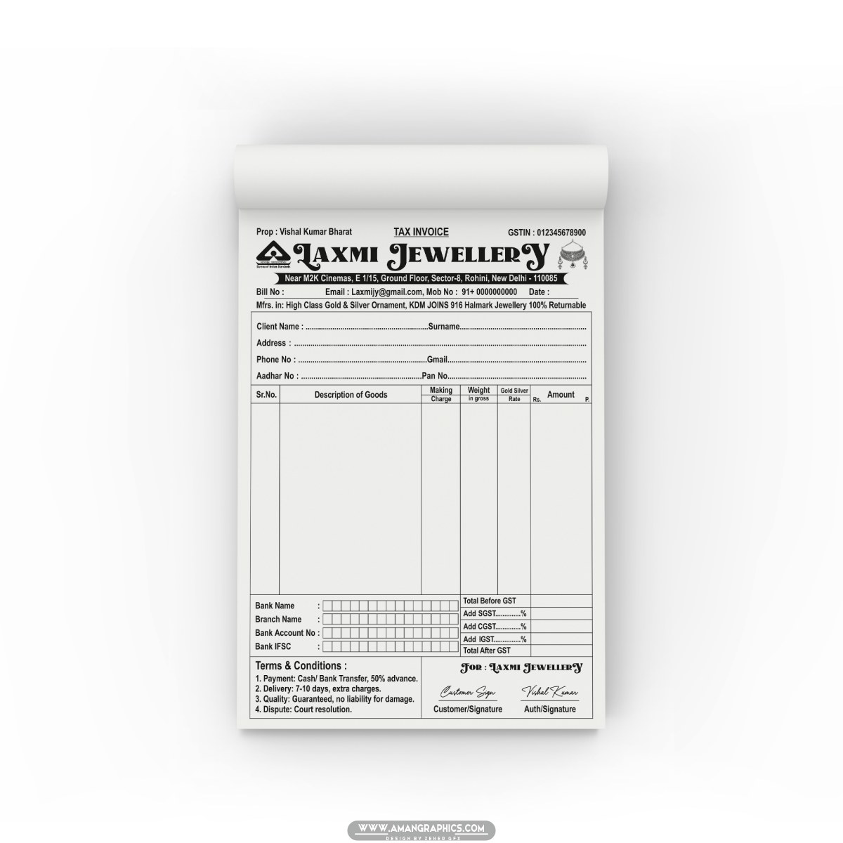 Laxmi Jewellery Shop INVOICE Bill Book Design Cdr File BILL BOOK BILL BOOK DESIGN