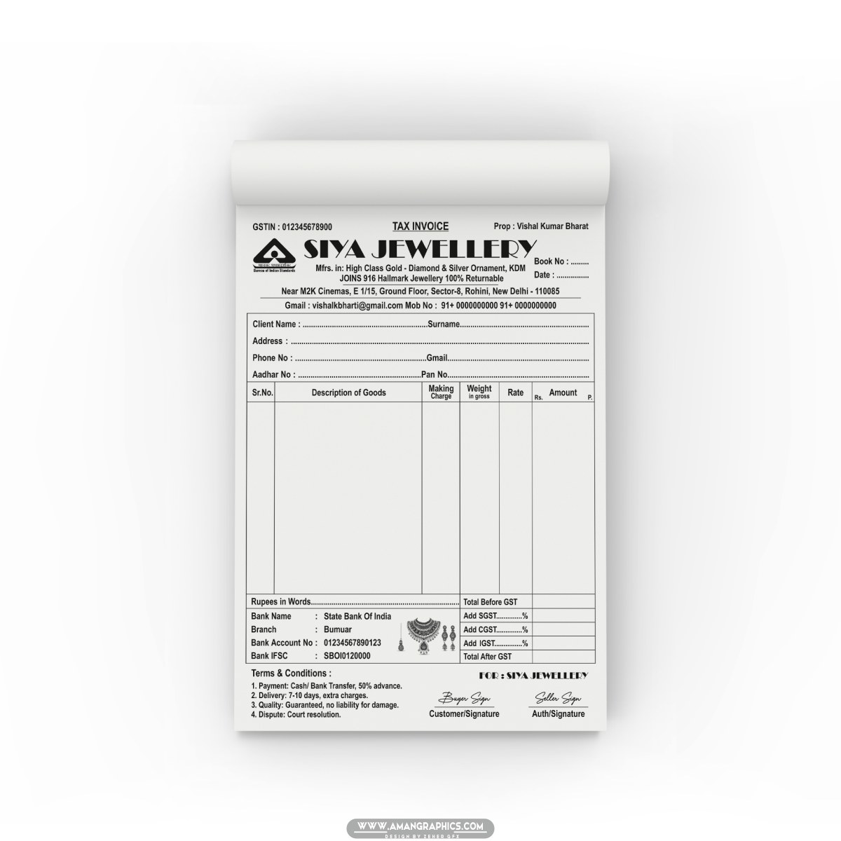 Siya Jewellery Shop INVOICE Bill Book Design Cdr File BILL BOOK BILL BOOK DESIGN CDR FILE