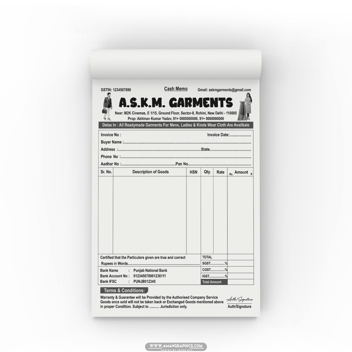 A.S.K.M. Garments Readymade Shop INVOICE Bill Book Design Cdr FIle BILL BOOK BILL BOOK