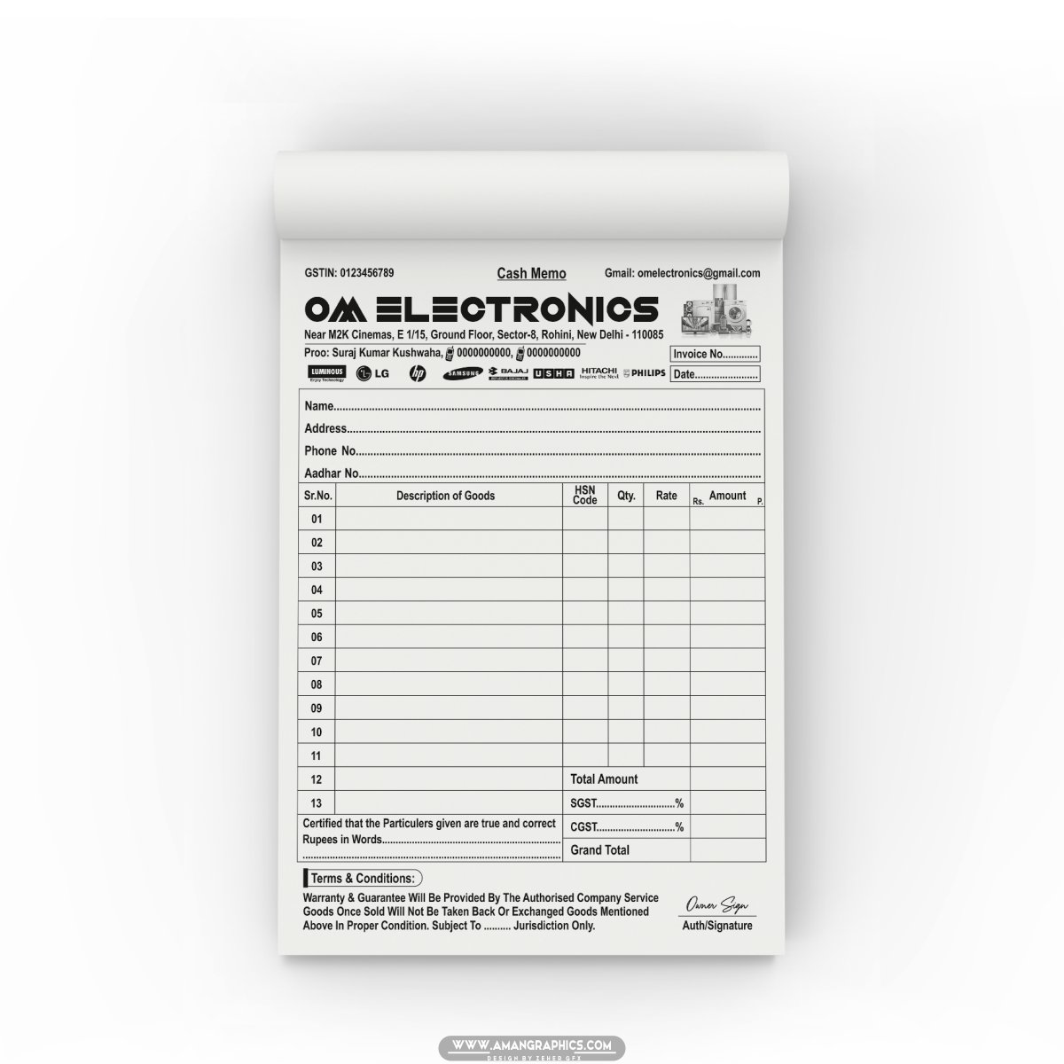 OM Electronics Shop INVOICE Bill Book Design Cdr File BILL BOOK BILL BOOK DESIGN CDR FILE