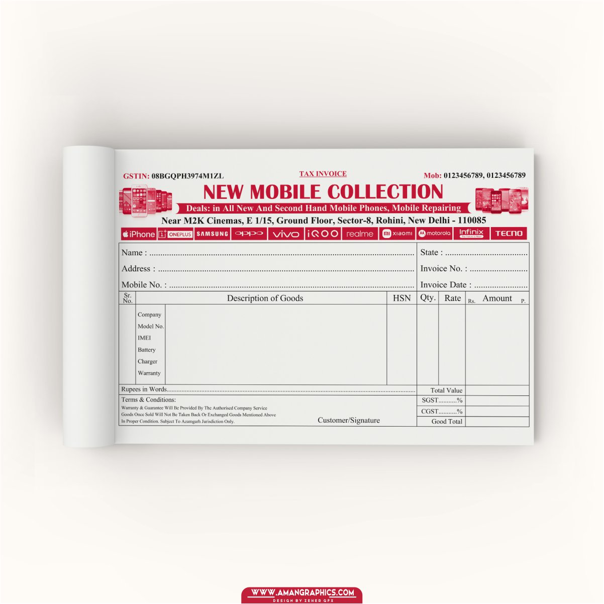 New Mobile Collection Mobile Shop Invoice Book Design Cdr File BILL BOOK BILL BOOK