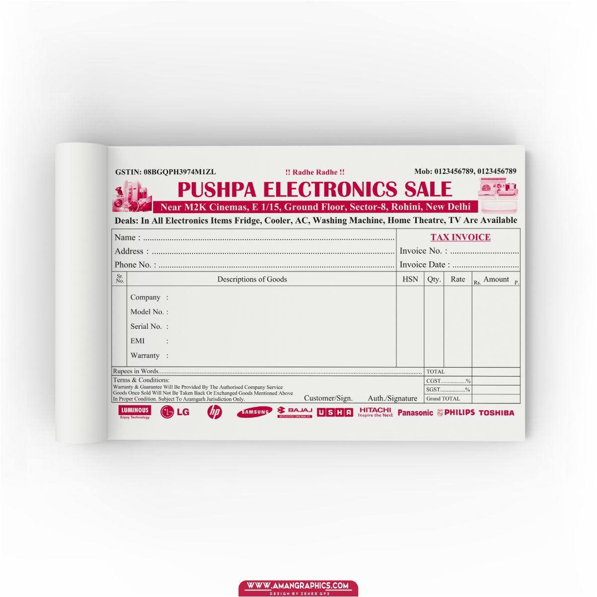 Pushpa Electronics Items Sale Invoice Book Design Cdr File BILL BOOK BILL BOOK