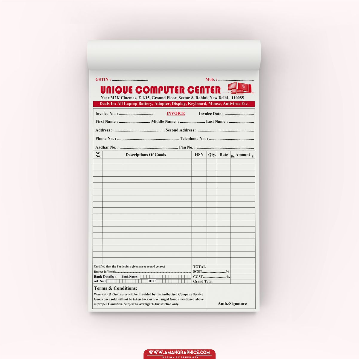 Unique Computer Center Invoice Book Design Cdr File BILL BOOK BILL BOOK