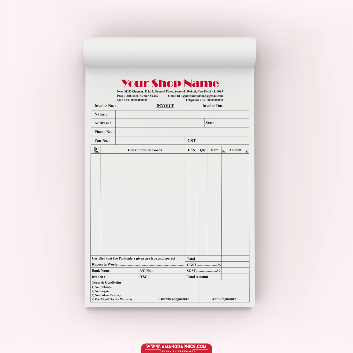 Shop/Company Invoice/Bill Book Customize Best Design Cdr File BILL BOOK BILL BOOK