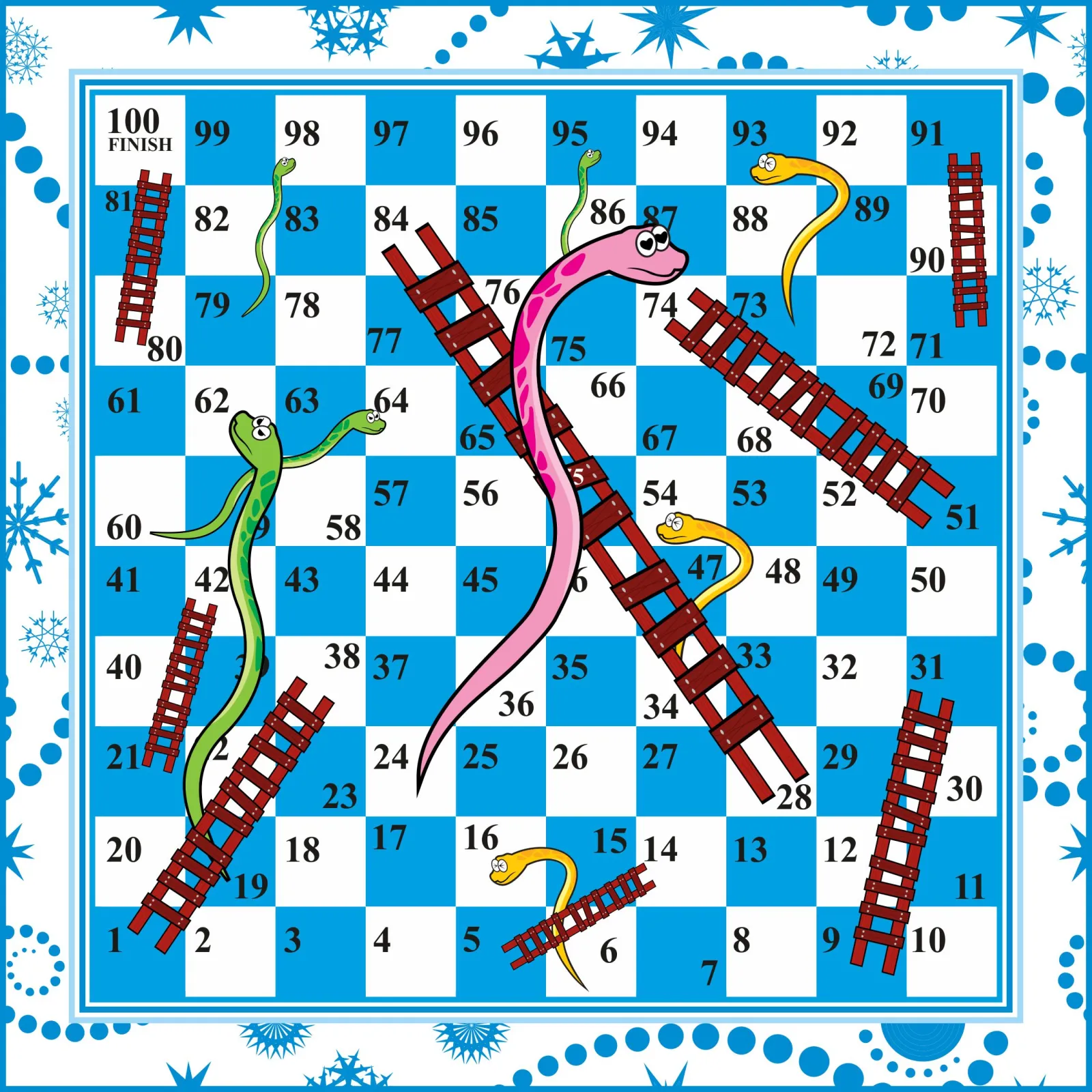 Snakes and ladders game board vector for kids