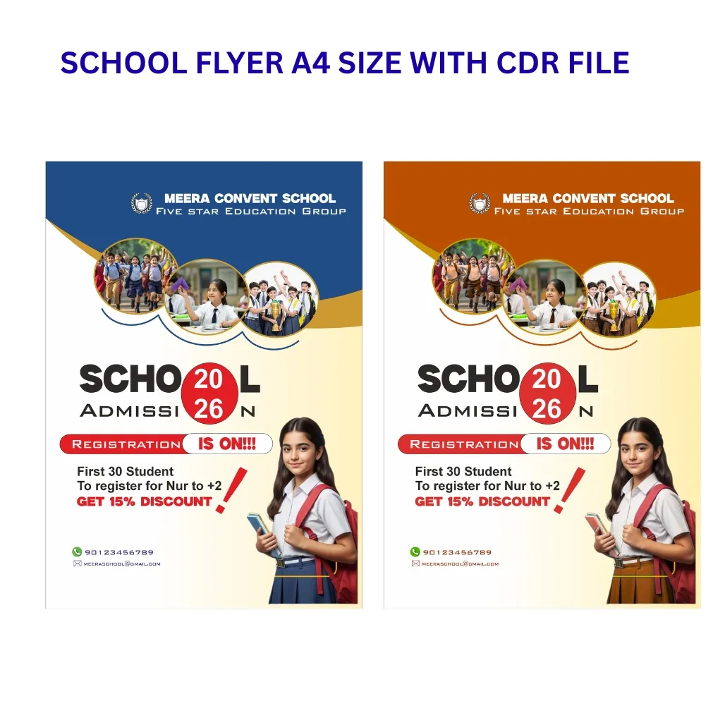School flyer a4 size with CDR file and font 2025