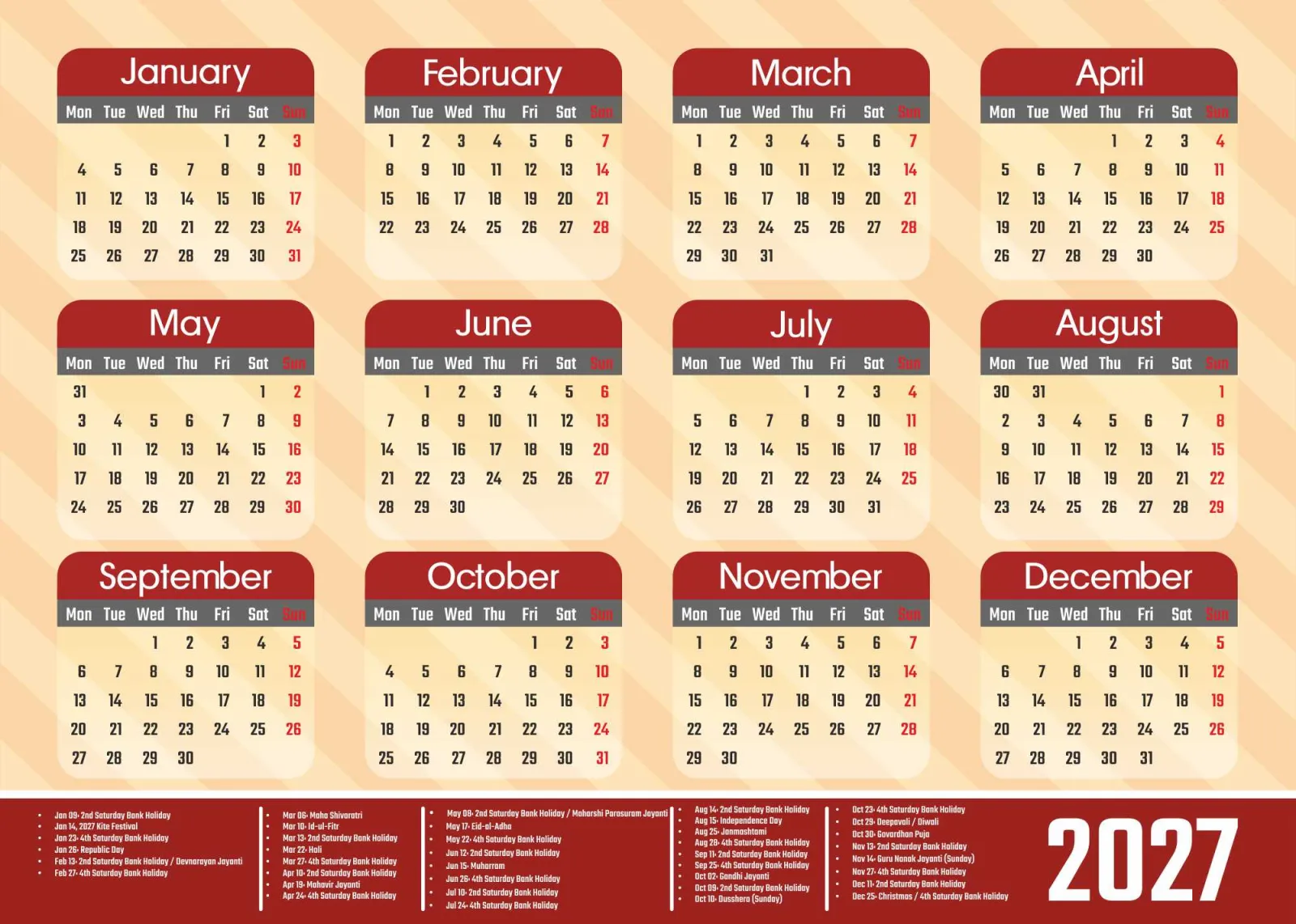 Download Printable 2027 Calendar (CDR)