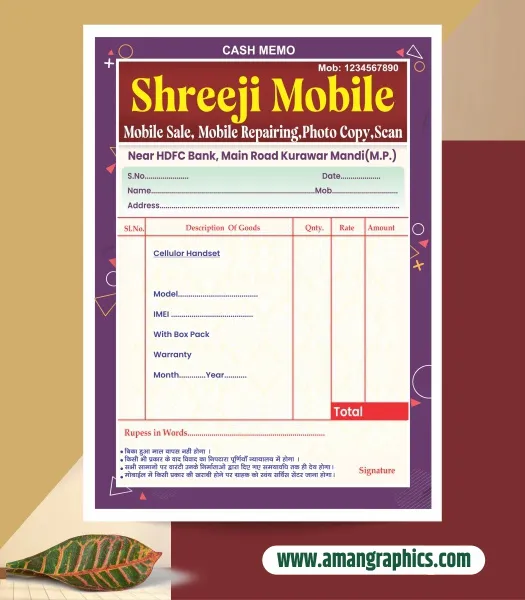 Mobile Shop Bill Book Design
