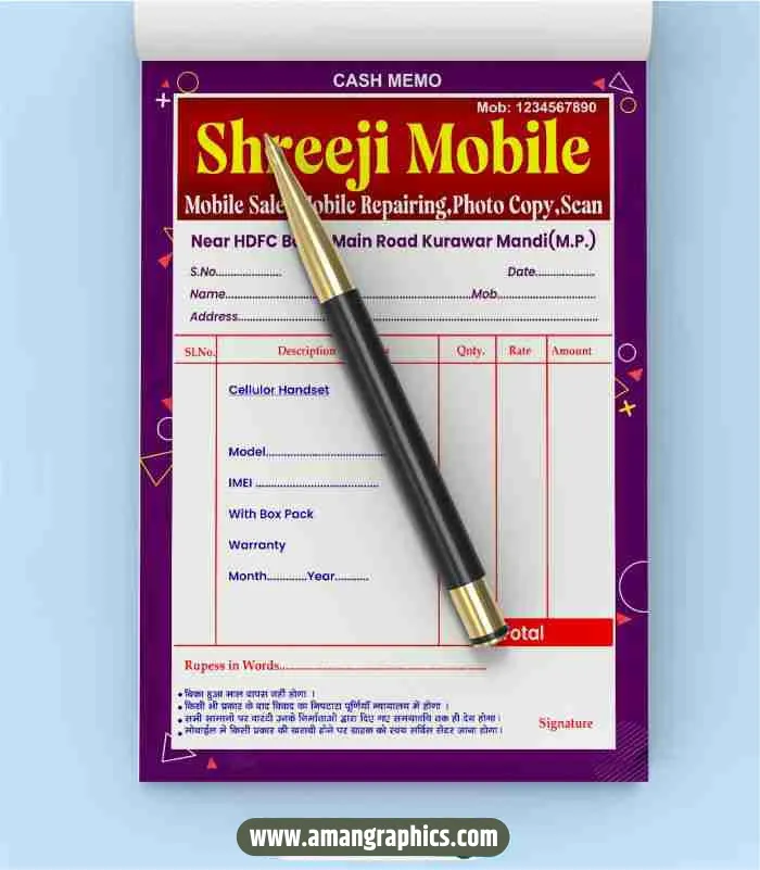 Mobile Shop Bill Book Design