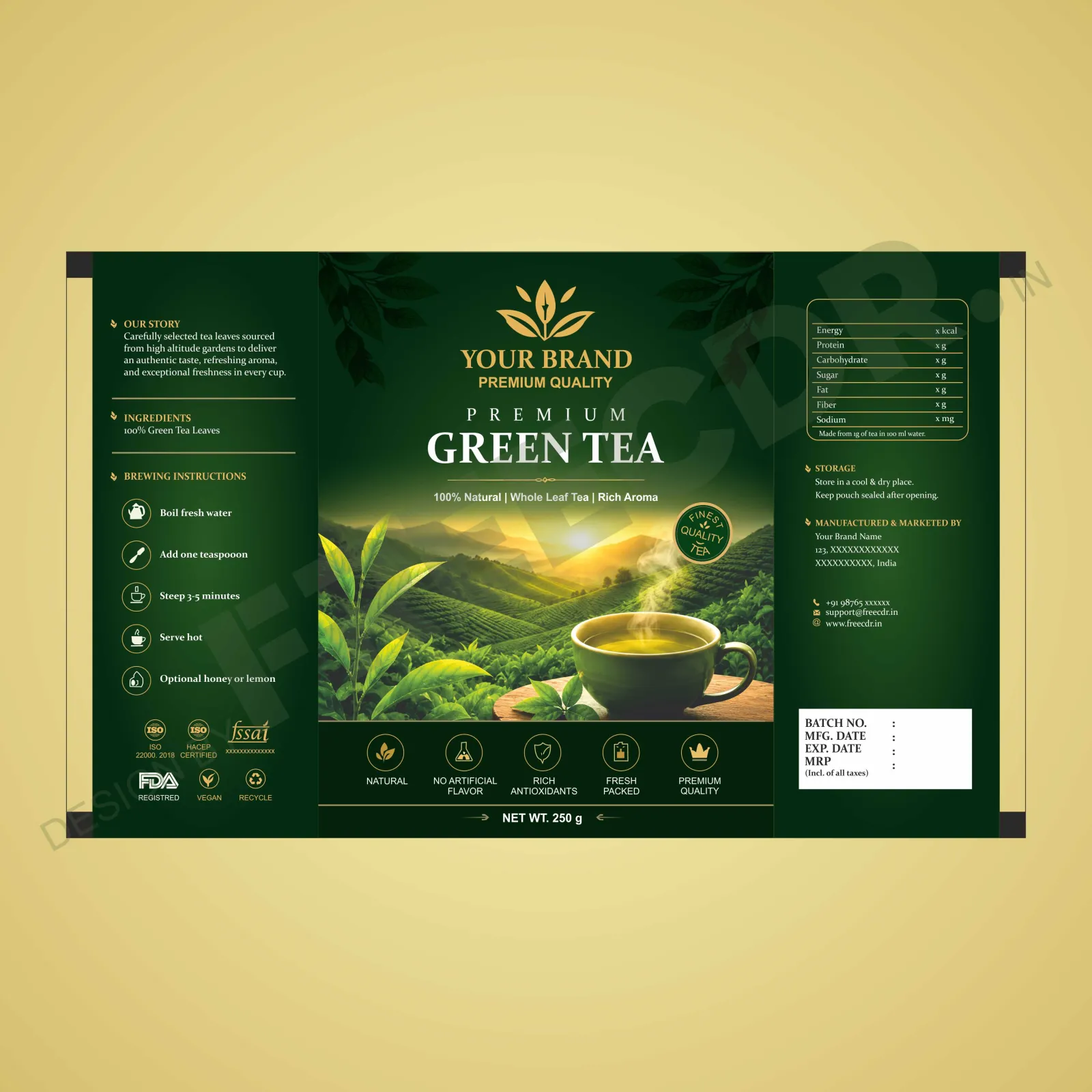 Premium Green Tea Pack Design CDR preview 2